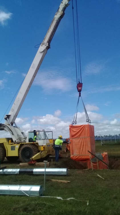 63KV Overhead Line - Install Concrete Blocks for H-Pole Structure in Pond